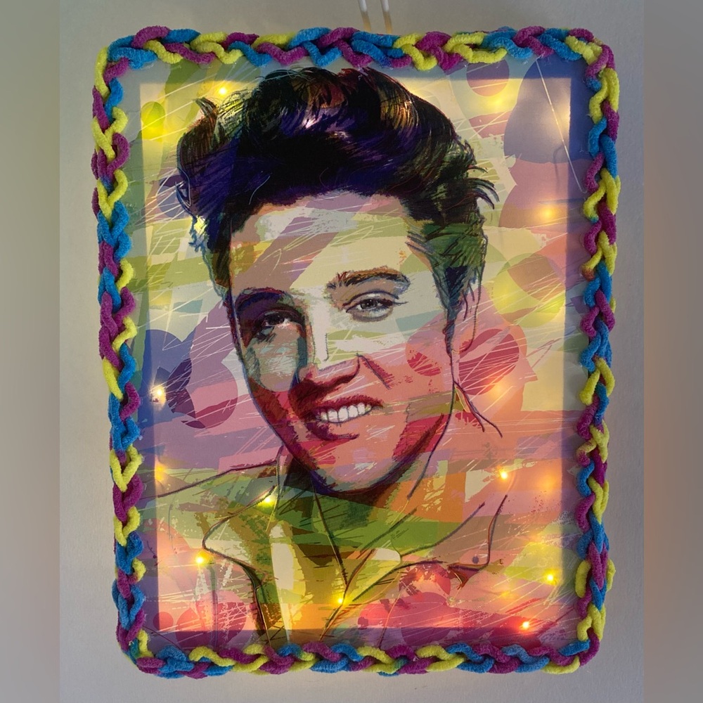 Elvis Presley Print - Upcycked - Backlit with Hand Drawn Reverse Image